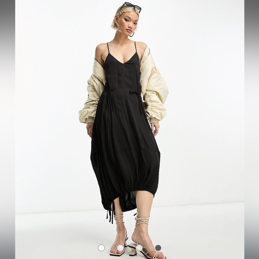 New Allsaints Kaye Side Tie Black Slip Dress